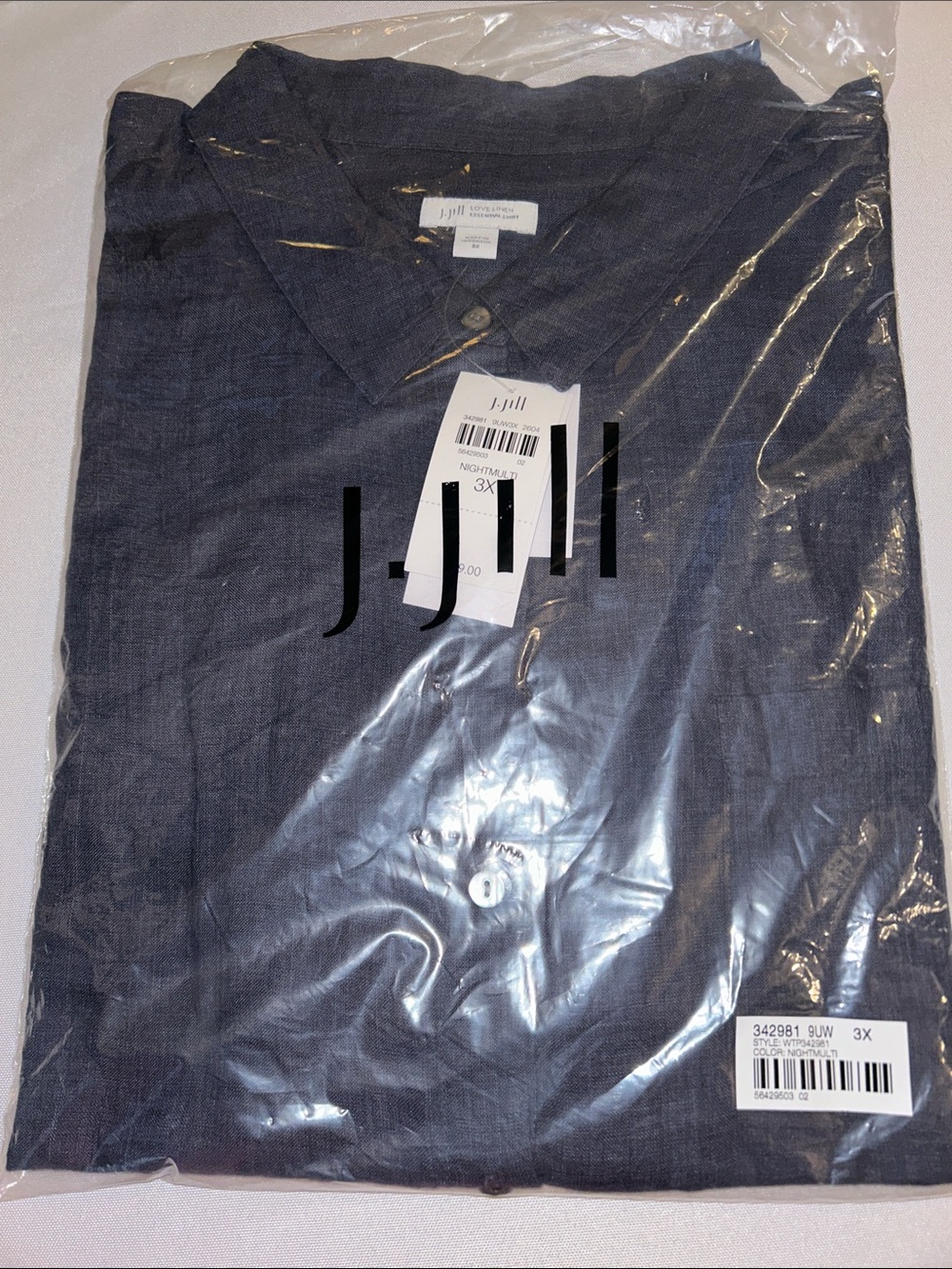 J. Jill Dark Blue Long Sleeve Button-Down Linen Shirt Blouse Sz 3X NWT Reg $89